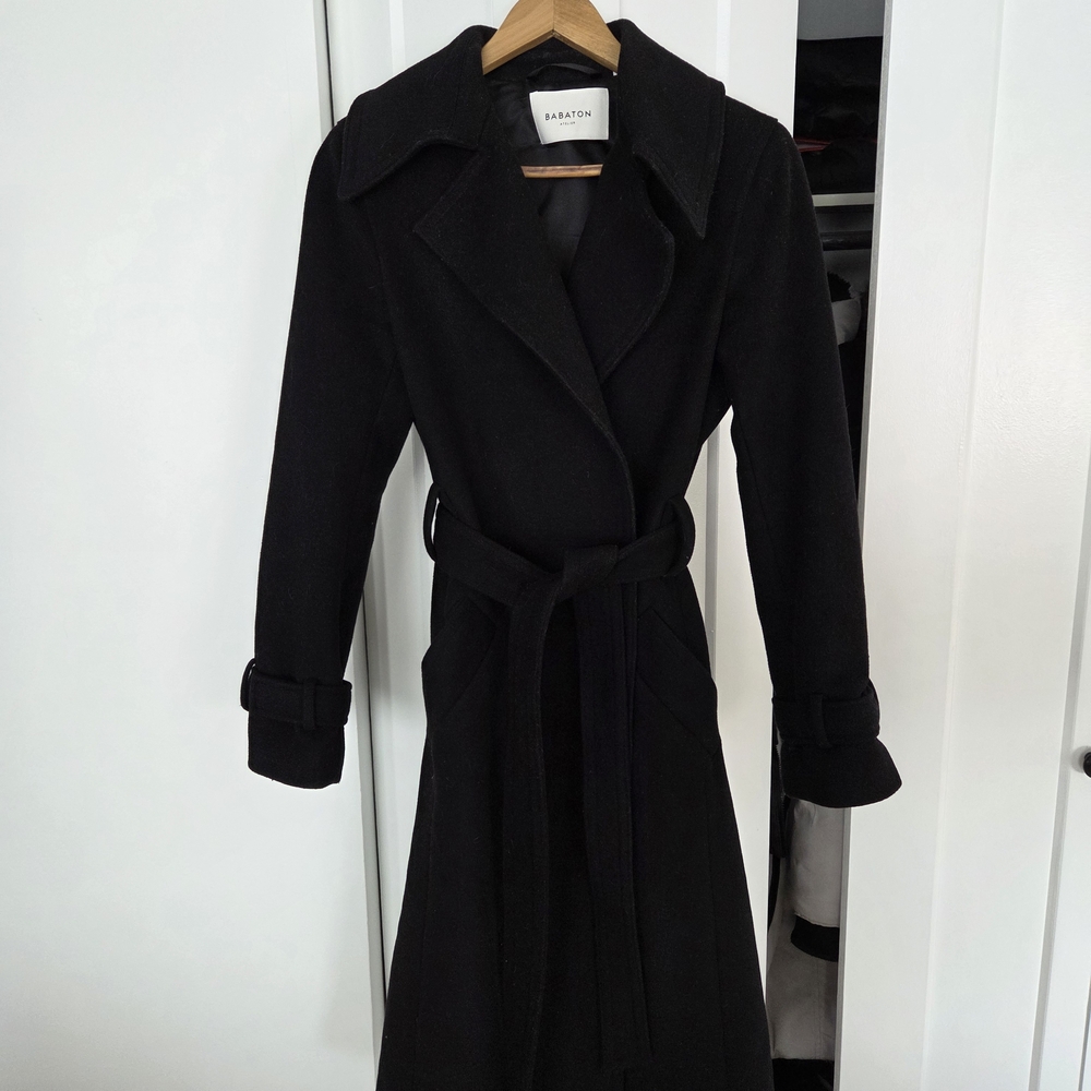 Aritzia Black Wool Trench Coat